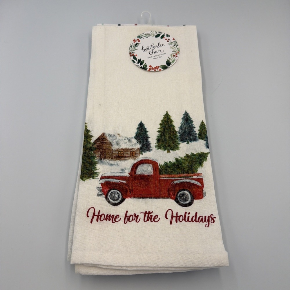 Heatherlee Chan Kitchen Towels, 4 Pack, 18 x 28 inches (Woodland Trucks)